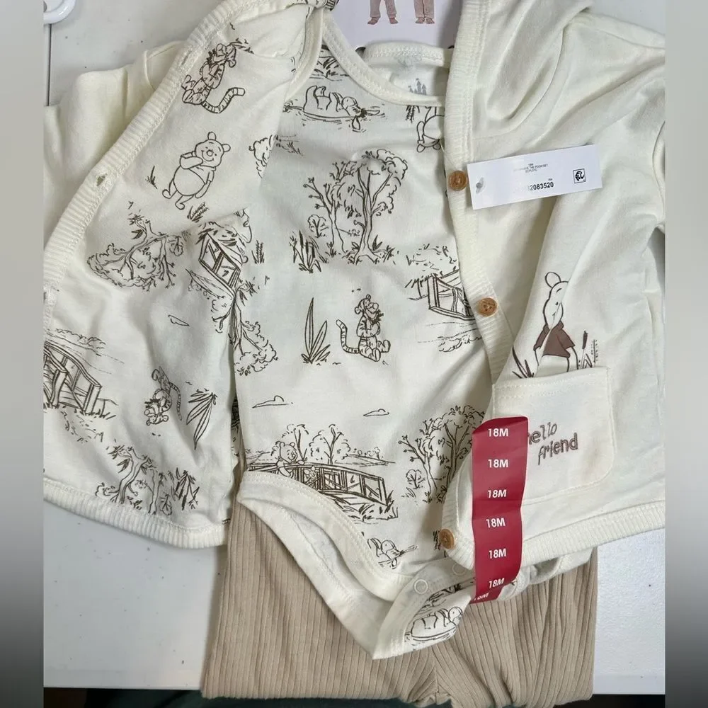NWT Carter’s Toddler Winnie The Pooh Cream 3 Piece Set Jacket Bodysuit Pants 18M